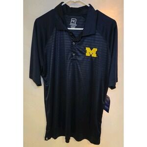 U of M Polo Shirt Proedge By Knights Apparel Blue Striped Collared Short Sleeve.